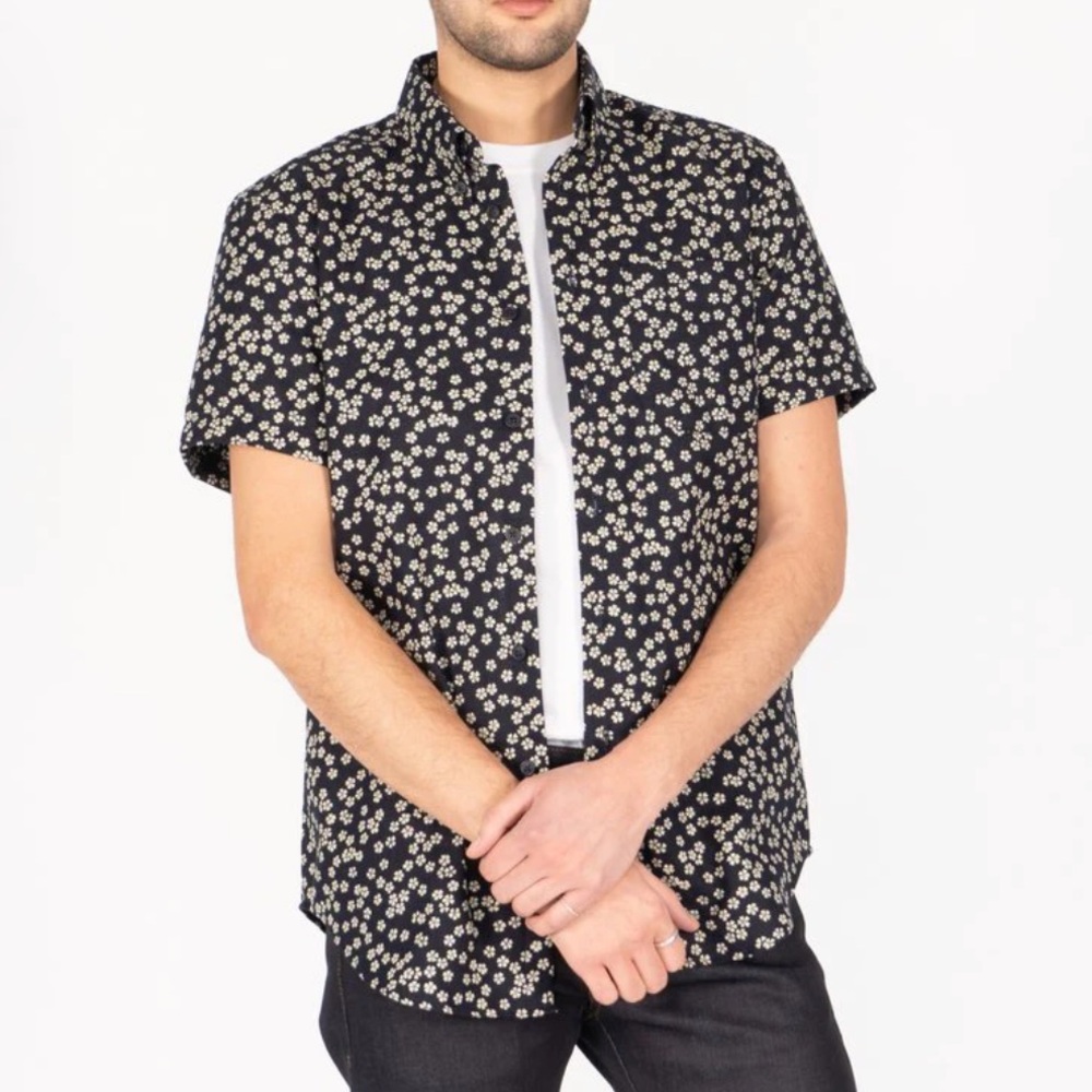 Men's Black Floral Short Sleeve Shirt - Naked & Famous